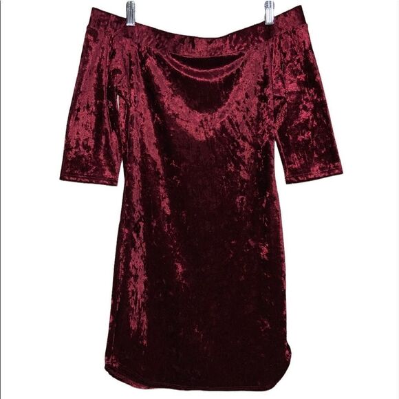 Off Shoulder Dress Ruby Crushed Velvet Size M - Picture 1 of 6